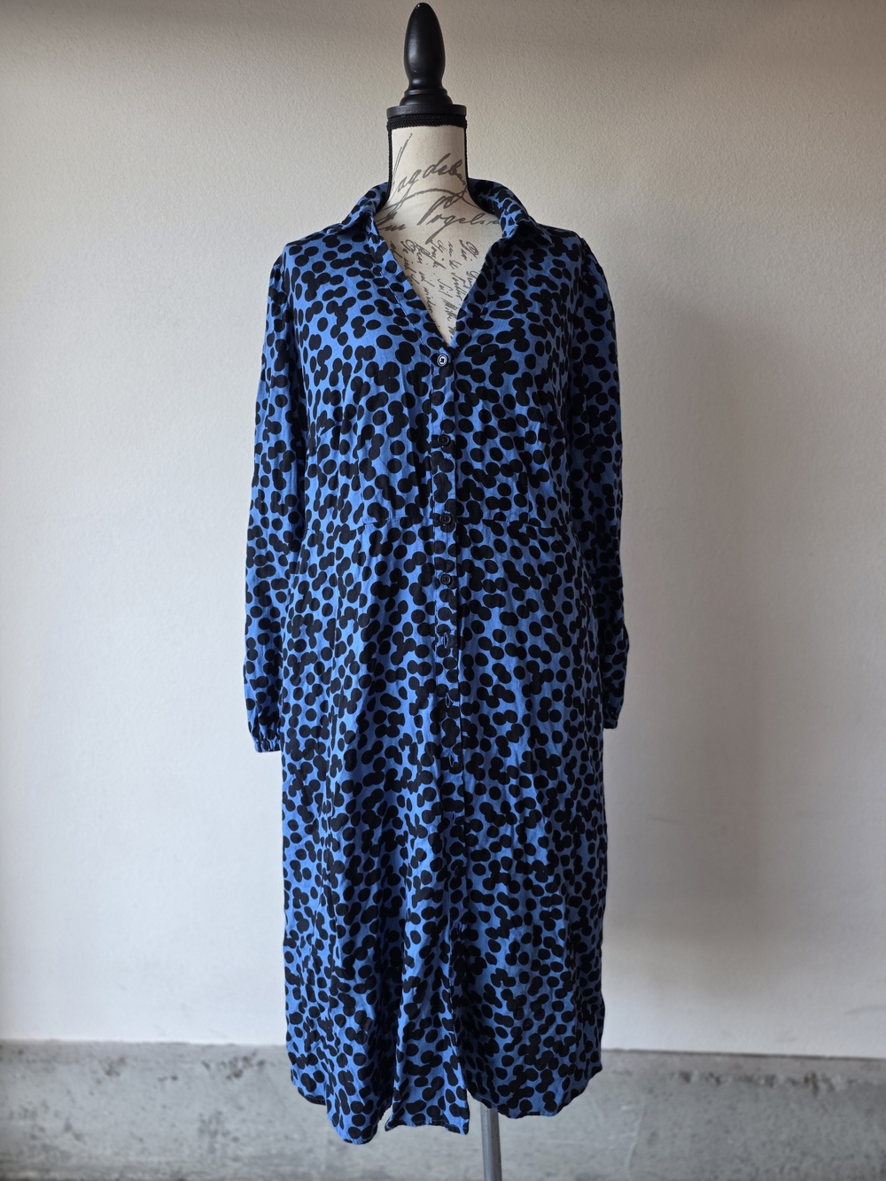 Blue & Black Polka Dot Sleep Shirt Dress - Women